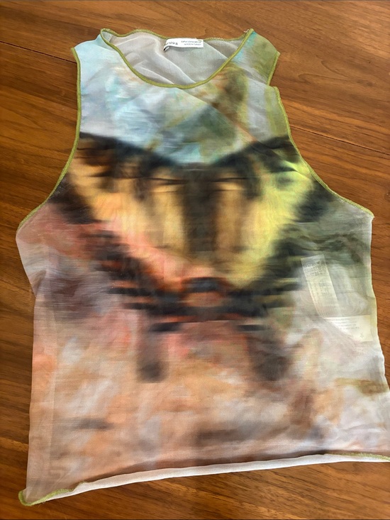 Bershka Tops - Bershka Sheer Mesh Tank with Lime Trim